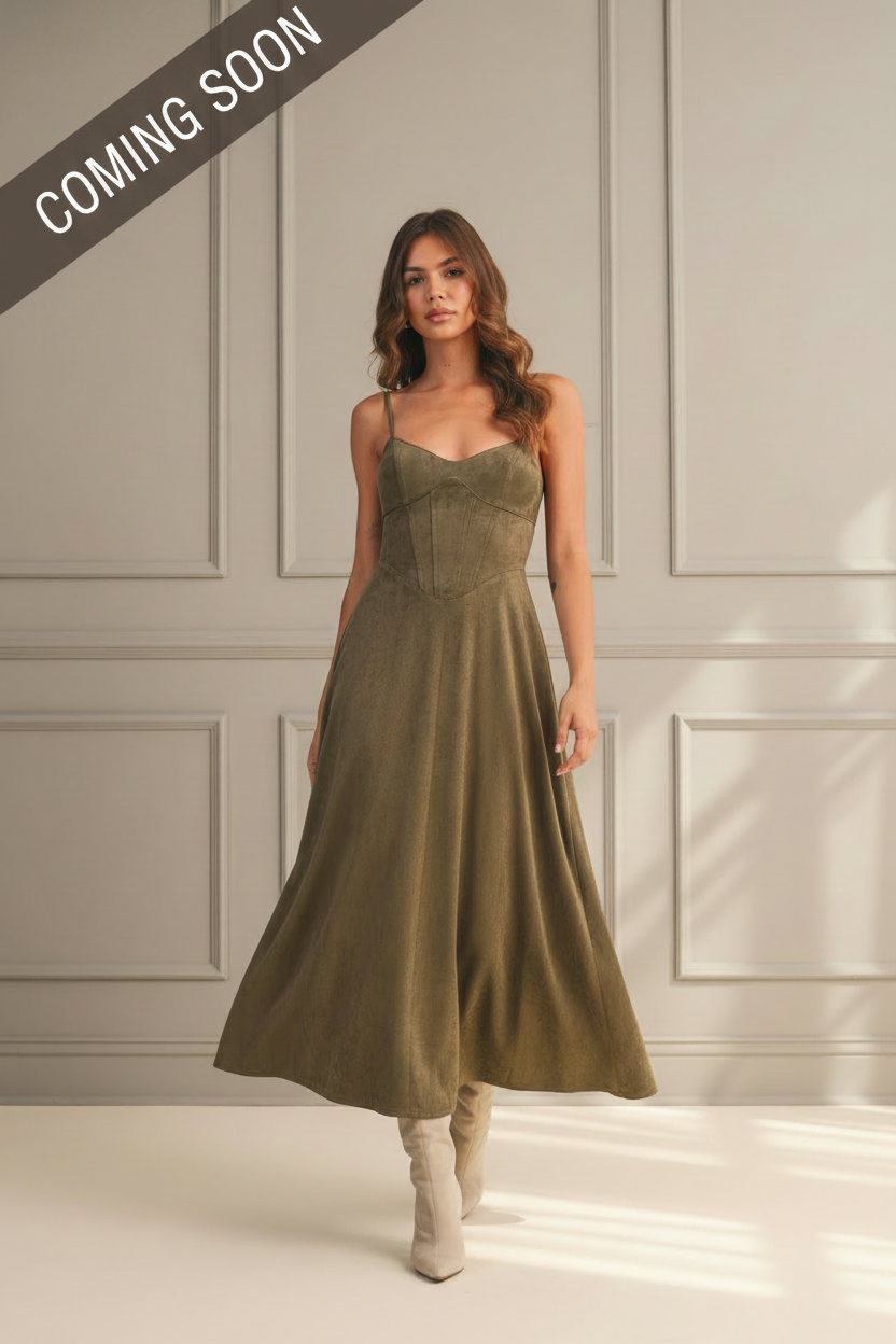 Suede Corset Midi Dress - Candid Walk