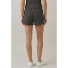 Striped women's shorts featuring a high-rise silhouette, contrast front buttons and horizontal micro-stripe texture, coordinating piece for a matching vest set