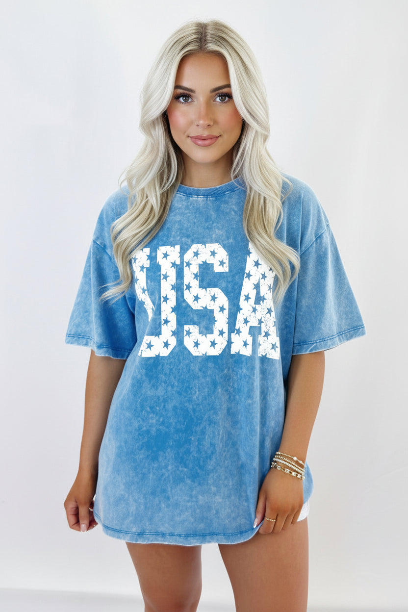 Casual oversized USA graphic tee in soft vintage washed cotton