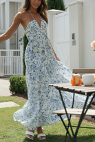 Chic halter neck midi dress from Thread Bar Boutique with ruched bodice and flattering shape for brunch or date night