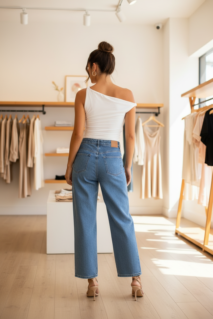 off-shoulder top with asymmetrical hem and rolled sleeve, made from smooth, body-hugging stretch fabric