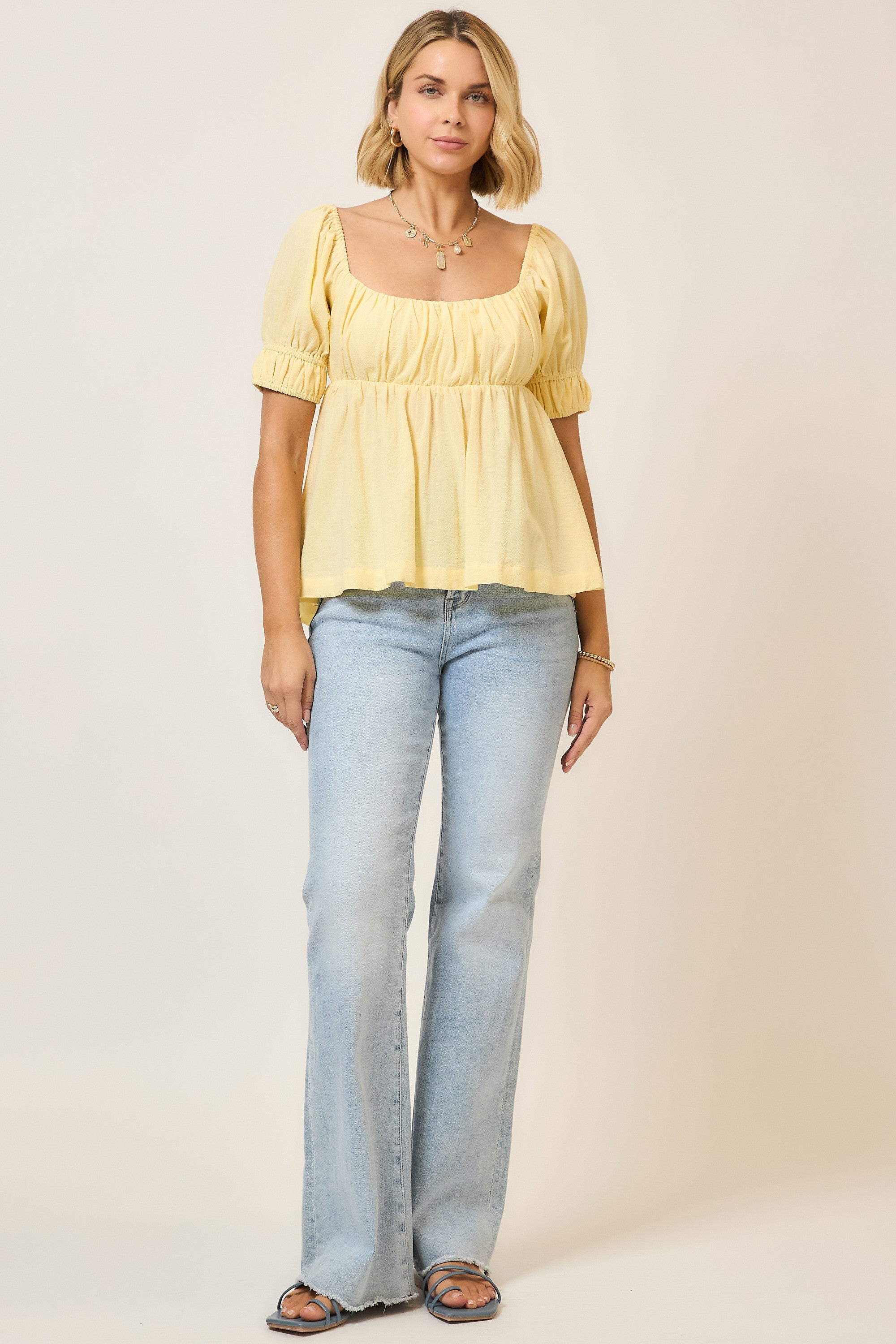 butter yellow square neck peplum top with tie back
